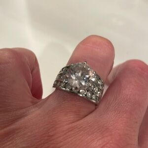 5 carat CZ diamond engagement ring size 6 with rows of diamonds. Silver band